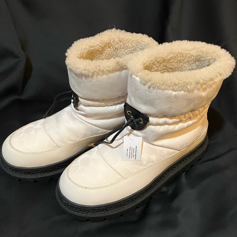 Coach Chalk Kailee Nylon and Leather Snow Boots